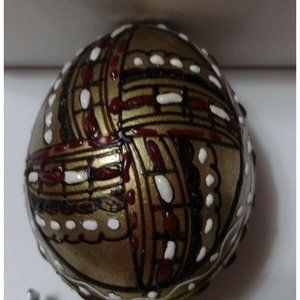 Vintage Romanian Pysanky Hand Painted Real Easter Egg Gold Red White Segmented